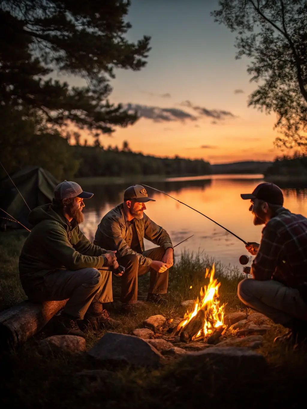 A group of anglers participating in a competitive angling training session, focusing on casting techniques and precision.